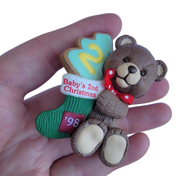 Vintage 1998 Baby's 2nd Christmas Ornament Teddy Bear & Stocking - Picture 8 of 10